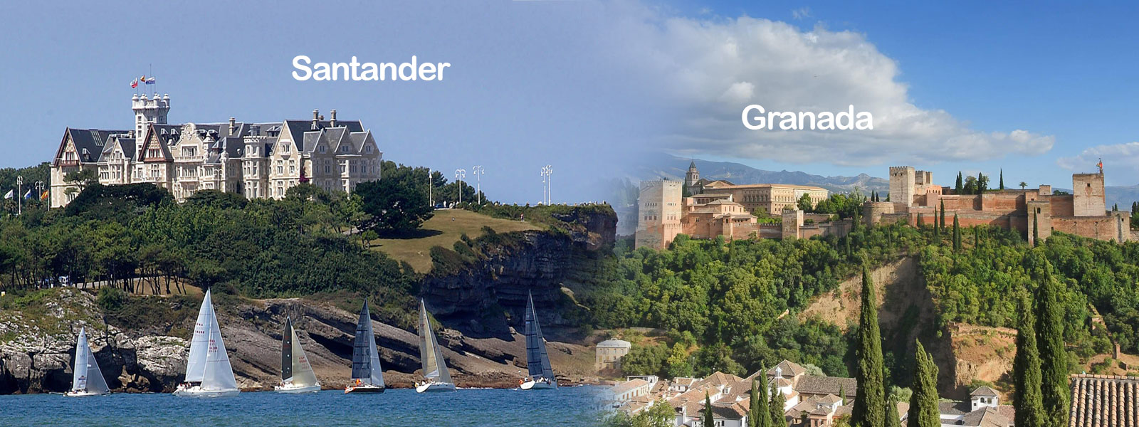 Collage de imágenes con fotos impresionantes de Santander y Granada para ambientar Ruta de la Virgen María. | María Por El Mundo.